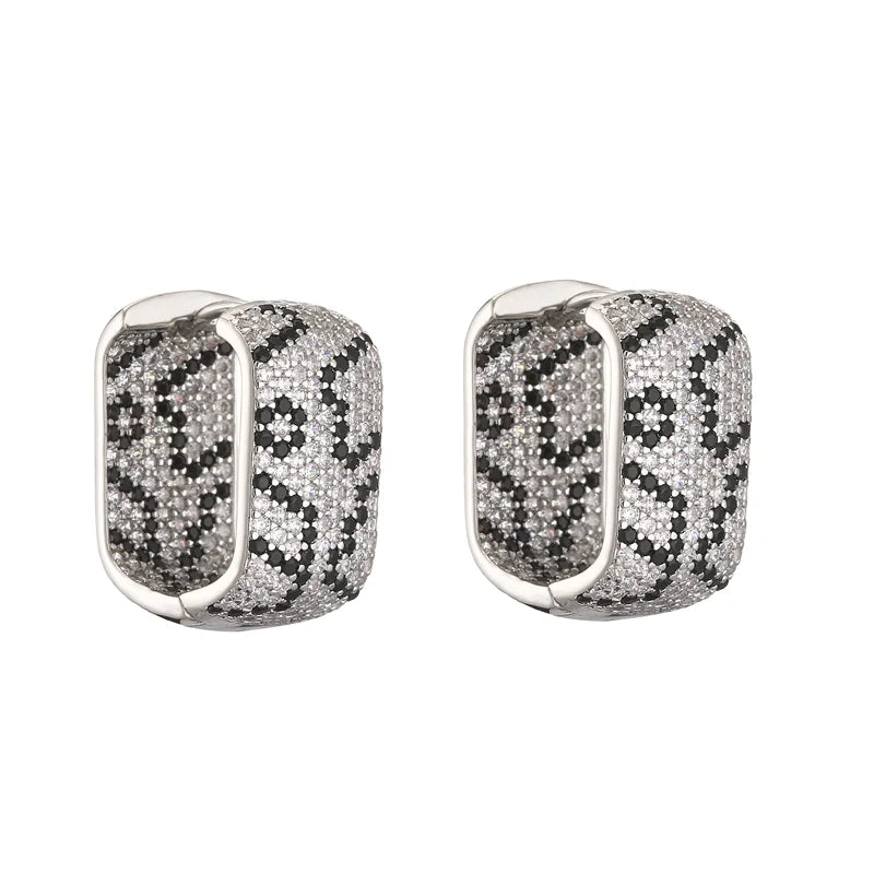 HECHENG,Leopard Design Square U-shaped Earrings with AAA Cubic Zirconia Earrings Exaggerated Jewellery 1 Pair