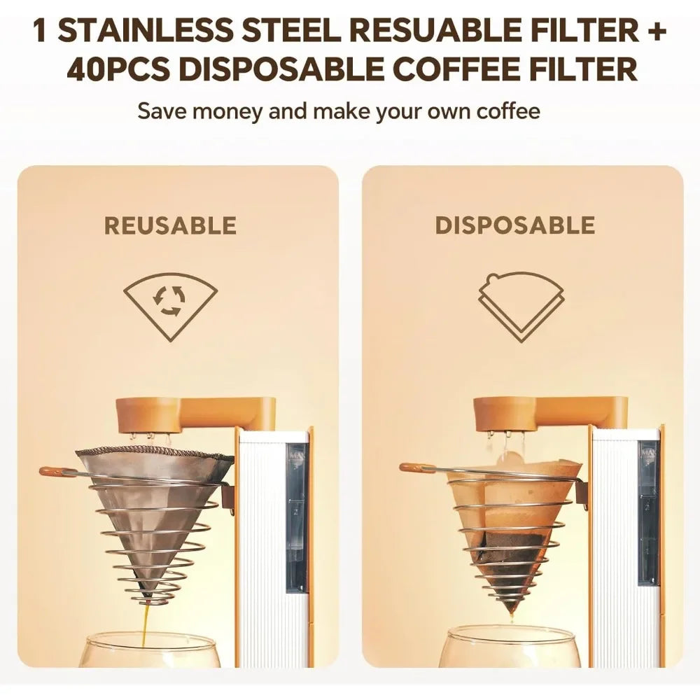 Detachable One Cup Automatic Pour Over Coffee Maker Portable Drip Coffee machine with Reusable Filter for Travel Home Tea Maker