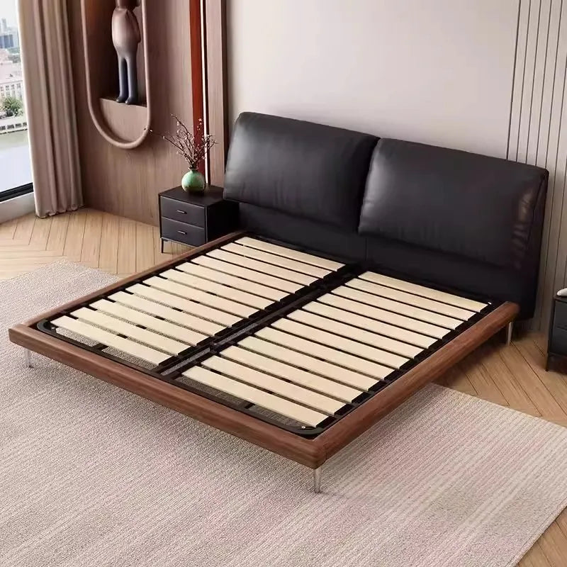 Minimalist European Double Bed Decoration Black Modern Pliable Double Bed Frame King Size Wooden Cama Matrimonial Furniture Home