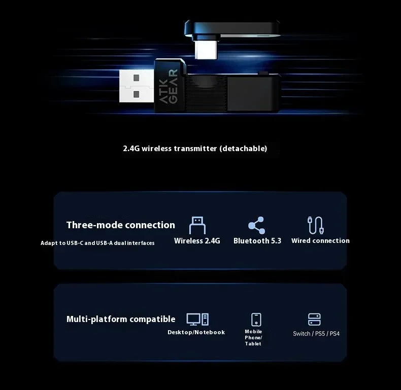 Atk M1 Headphone Mercury I Noise Reduction Wireless Bluetooth Csgo Gaming Headset 1200mah Head-Mounted Gamer Earphones Custom
