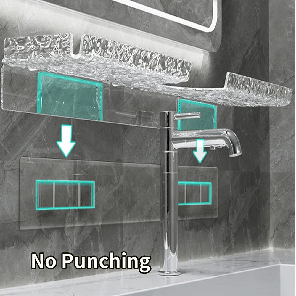 Bathroom Sink Shelf Faucet Storage Rack Hanging Shelf Acrylic Clear Tray Cosmetic Storage Rack Shampoo Shower Tray for Kitchen