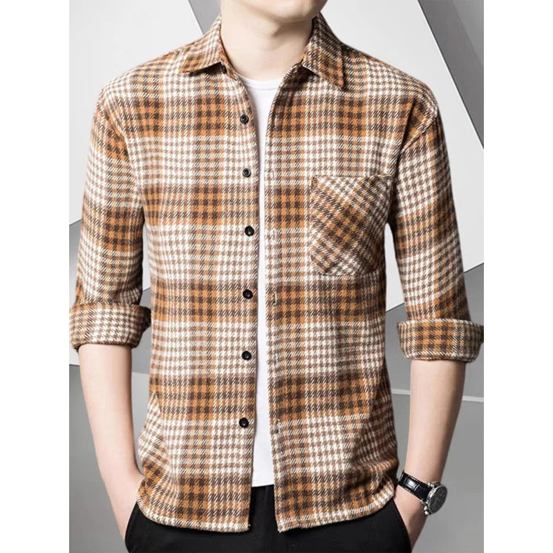 Men's long-sleeved corduroy shirt; spring new men's clothing; high-end feeling, stylish and casual shirt.