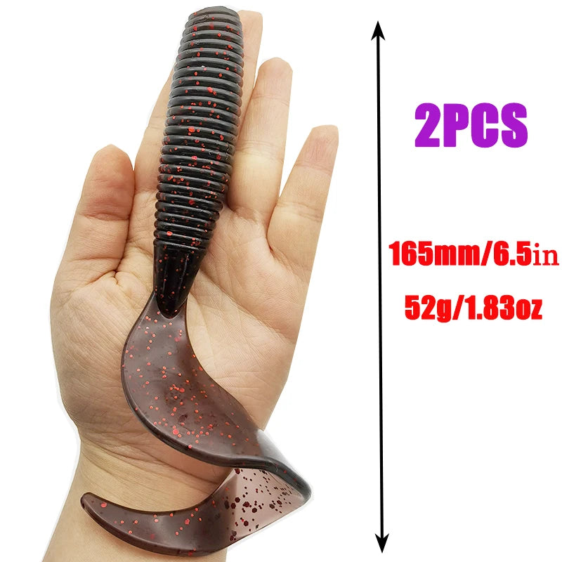 2 Pcs Fishing Lures  165mm/6.5in/52g Soft Artificial Bait Lures Bass Tail Fishing Gear