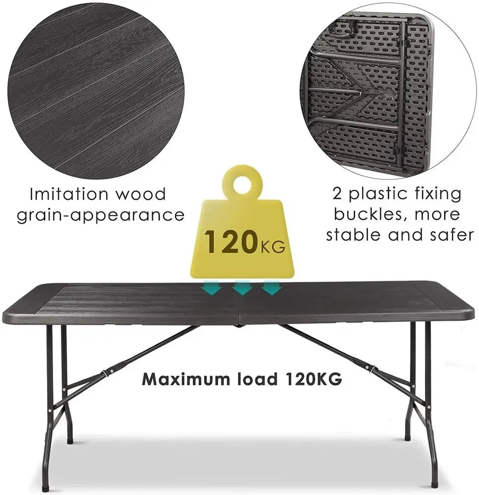 Foldable Table Portable Heavy Duty Plastic 180cm Fold-in-Half Utility Dining Table Indoor/Outdoor for Camping Picnic and Party