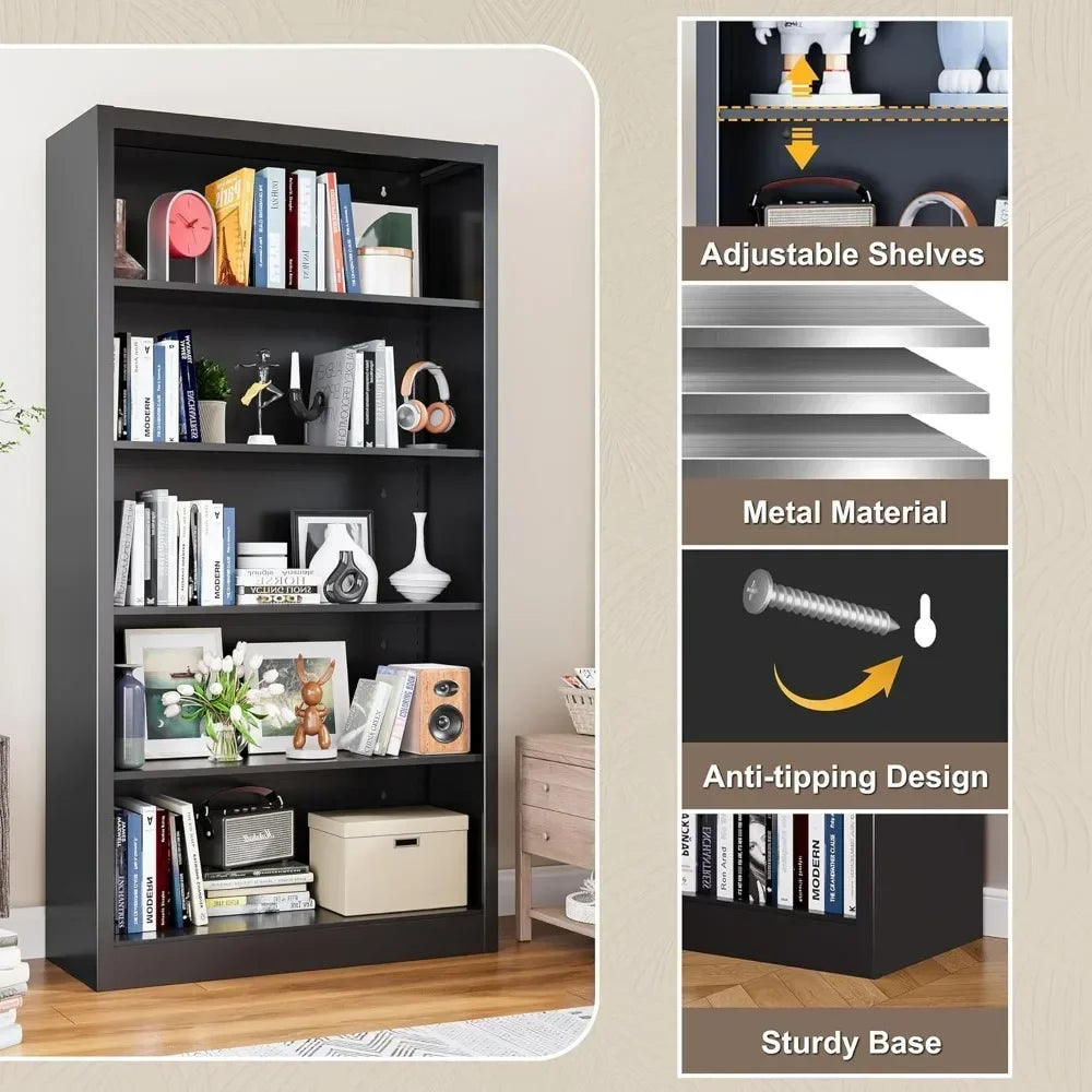 Book Shelf, 14" Deep Bookshelves Cases for Books, Garage Kit, CDs, Decor, 66" Tall Bookcase for Home Office Library Living Room