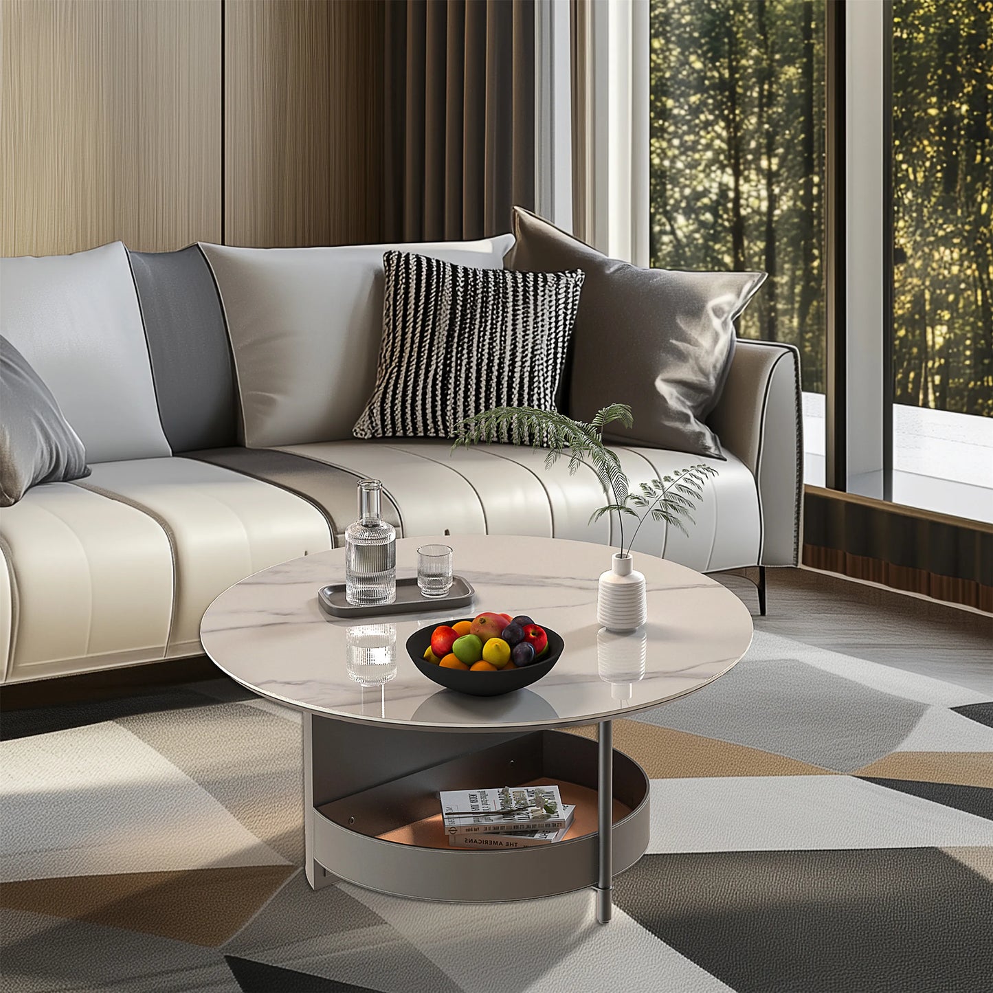 Wisfor 31.5" Coffee Table Round Coffee Tables for Living Room Modern Table with Sturdy Metal Frame Legs and Sintered Stone Top