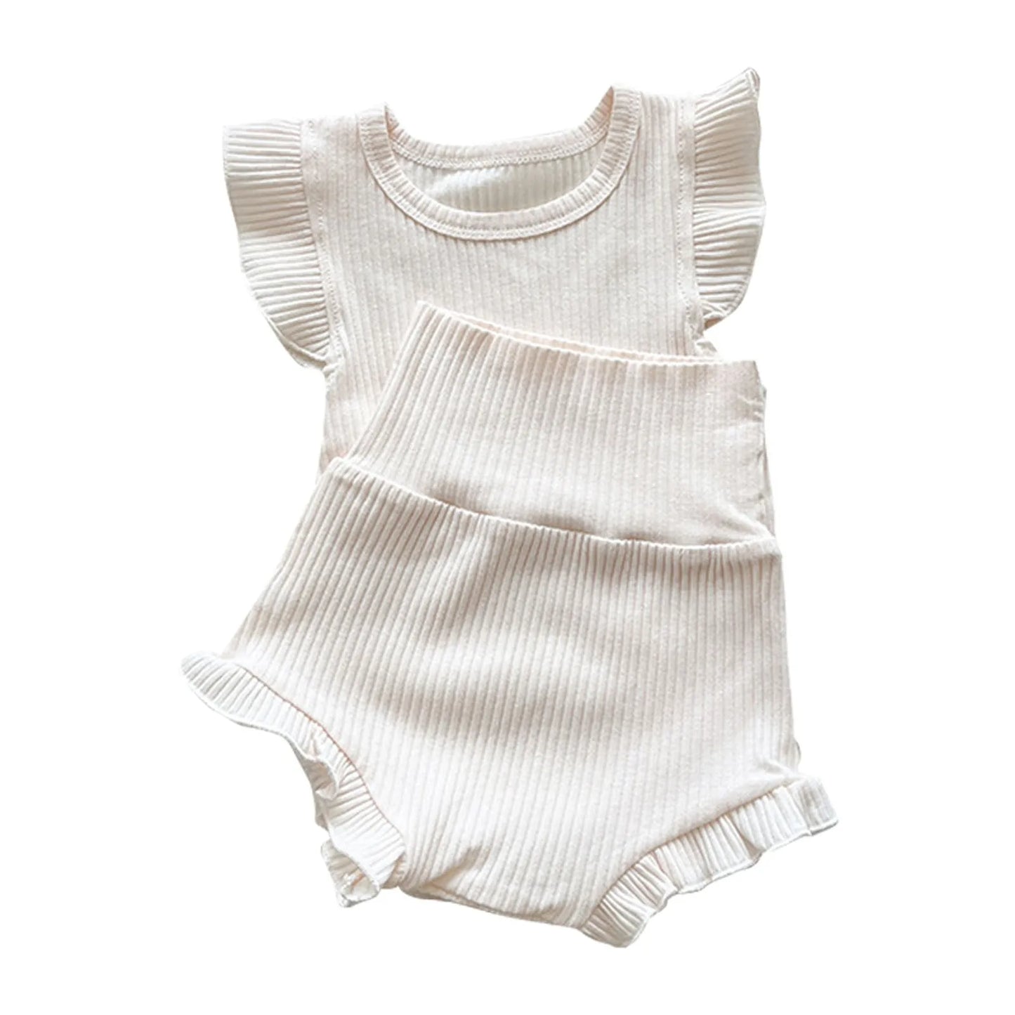 Summer Baby Suit Toddler Boys Girls Ruffle Romper+High Waist Shorts Solid Color Two Pieces Outfits Children's Home Clothes Set