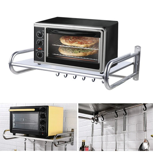 Microwave Oven Rack, Durable Stainless Steel Kitchen Organizer, Wall-Mounted Shelf with 614 lbs Load Support for Storage Needs