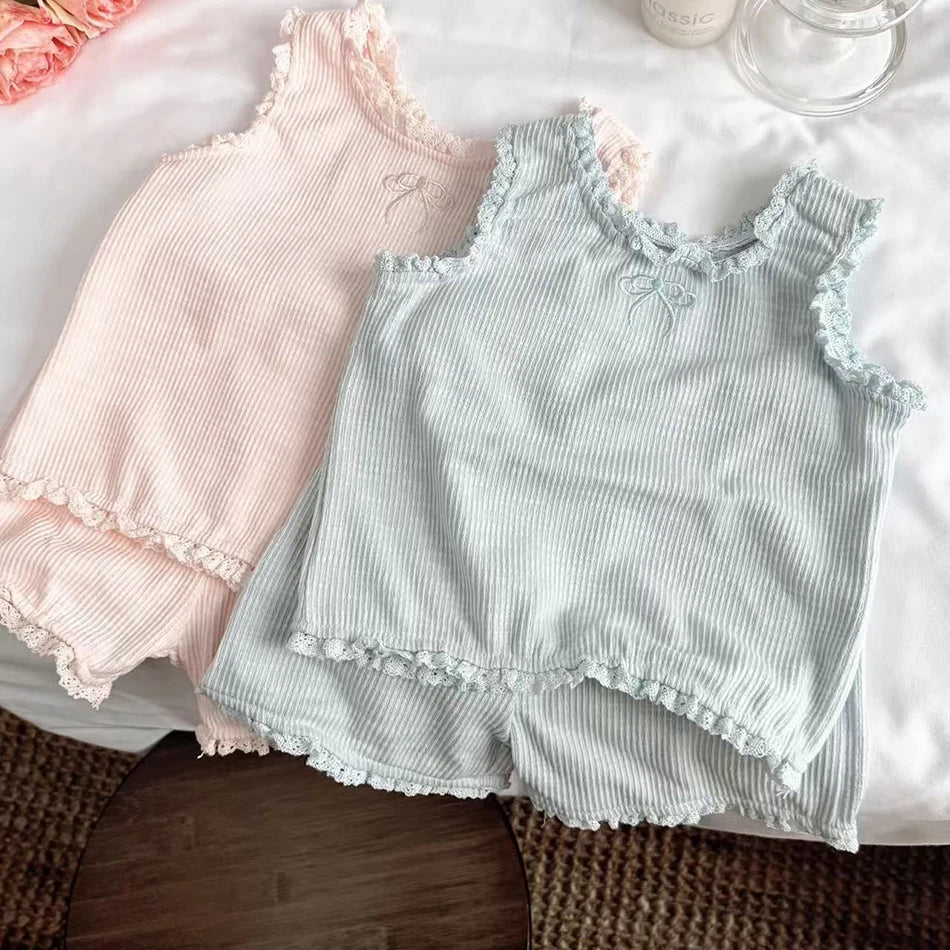 Baby Girl Ruffles Sleeveless Vest Shorts Two Piece Set Children Summer Casual Outfit Lightweight Toddler Clothes 2025