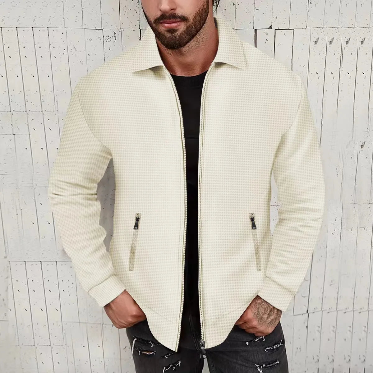 European and American cross-border Amazon waffle long-sleeved zipper jacket casual men's autumn coat