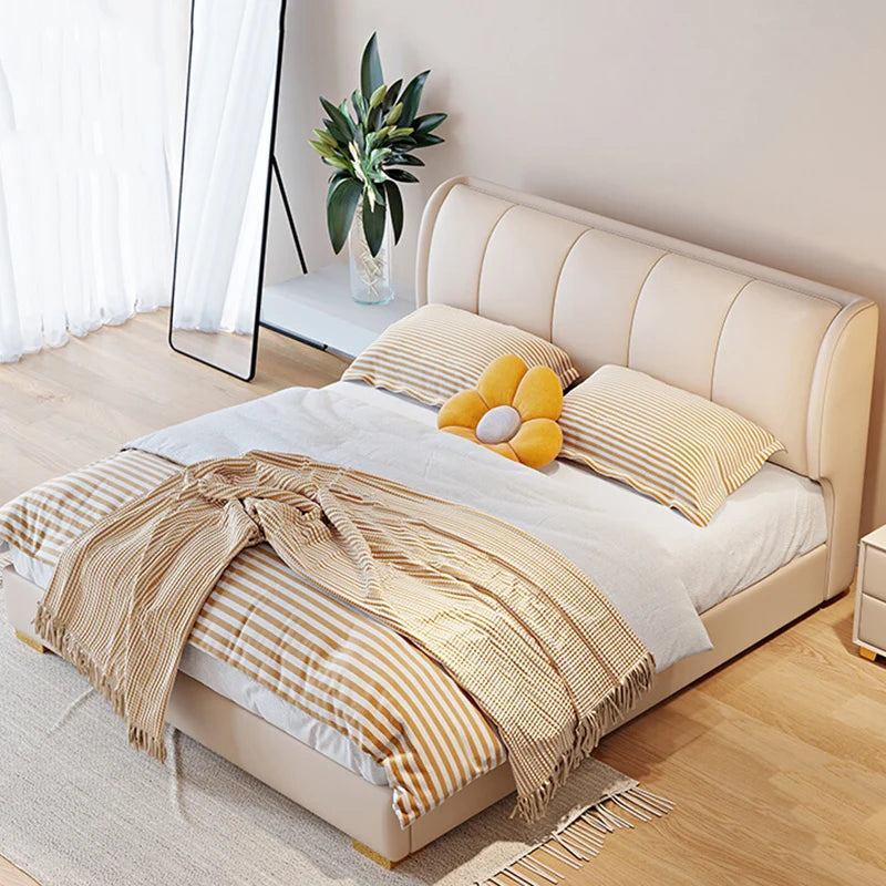 White Cream Bed Cloud Large Size Room Decor Beauty Wooden Comfortable Ergonomic Bed Floor Letto Matrimoniale Home Furniture
