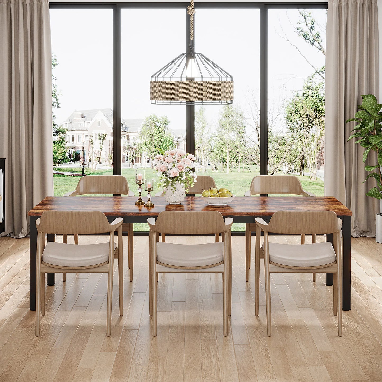 Tribesigns Dining Table for 6-8 People, 200cm Large Narrow Long Rectangular Kitchen Dinner Table, Rustic Wood Dining Table