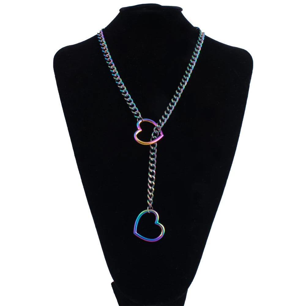 Heart Slip Chain Necklace For Women Punk Rock Love Chain Choker Necklace Gifts Adjustable Goth Jewelry