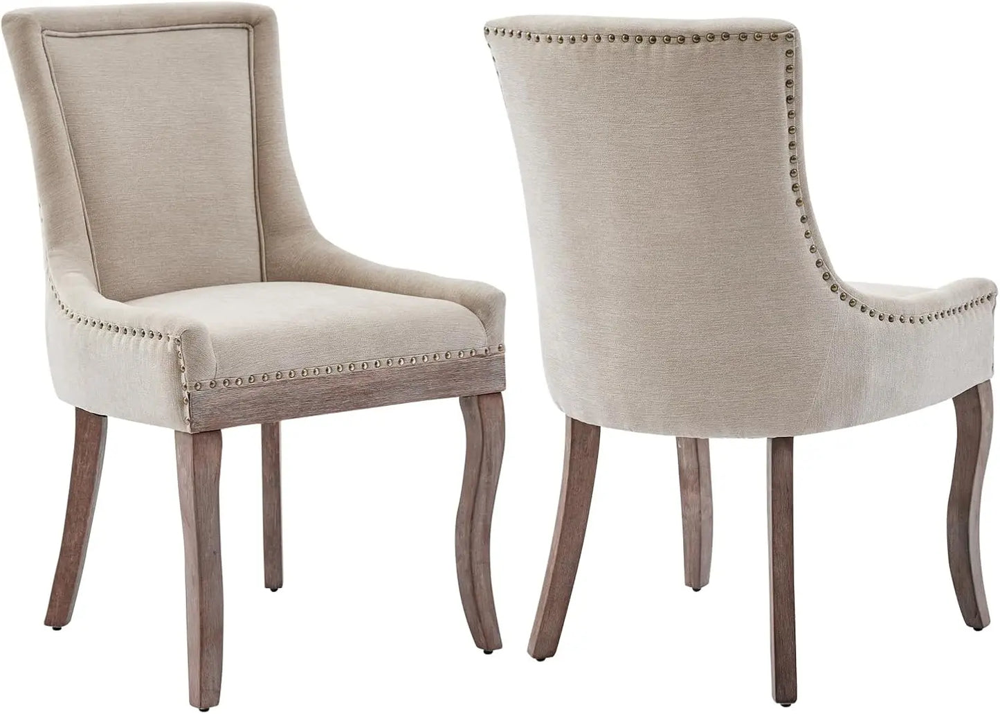 Modern High Back Chairs Set of 2 – Upholstered Fabric Side Seats with Solid Wood Legs, Dining Room Use