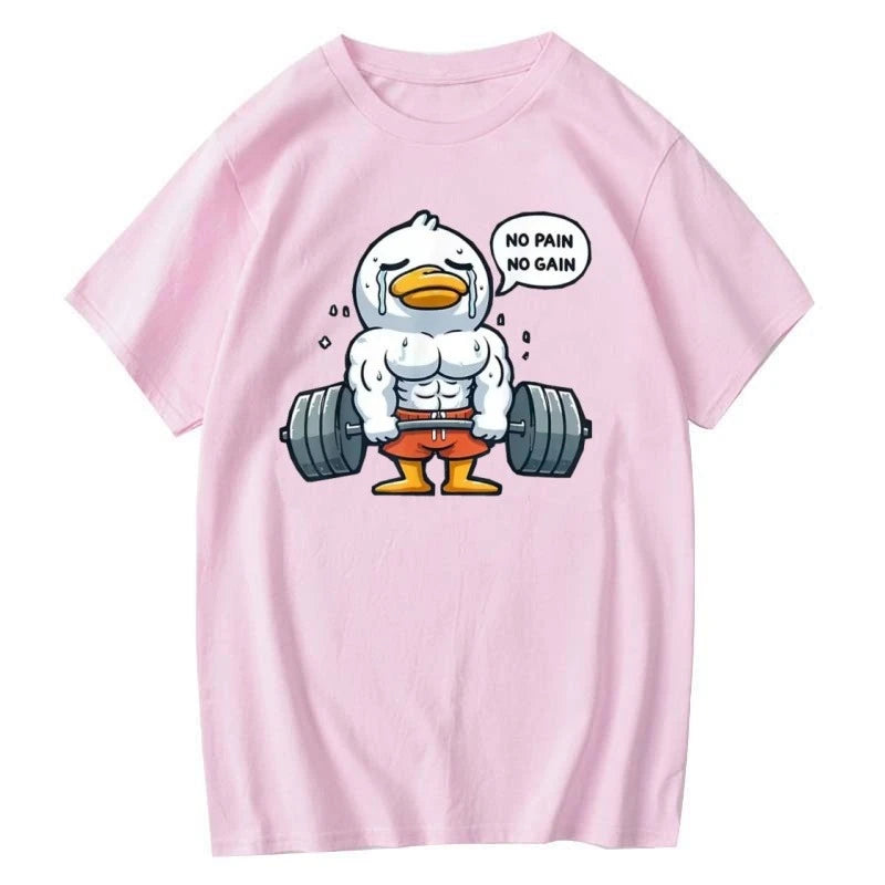 Fitness Duck Graphic Print Cotton T-shirt Unisex Men Women Summer Short Sleeve Fashion Brand Tee Luxury Casual Streetwear Tops