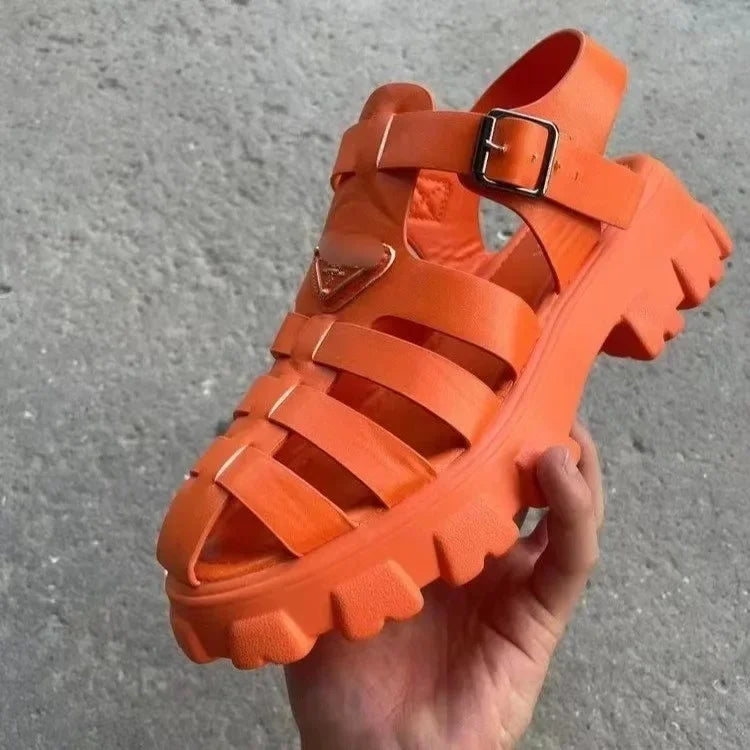 Women's Roman Style Thong Sandals Breathable Hollow out Thick Heel Waterproof Platform Woven Retro Summer New Style Shoes