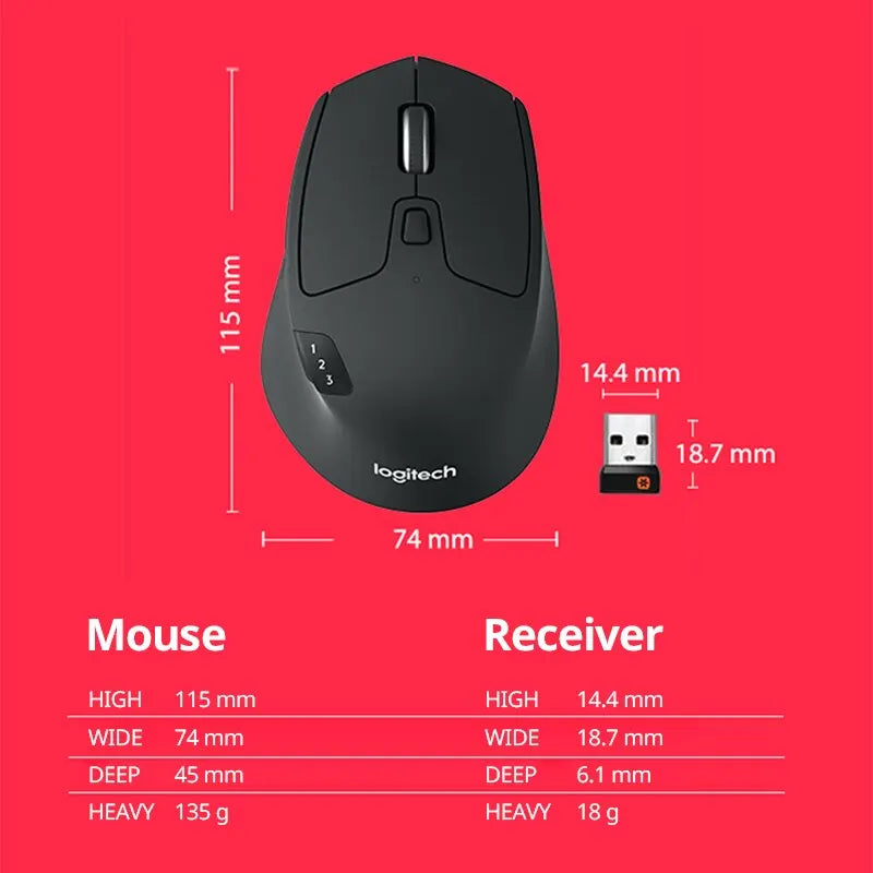 Logitech M720 Wireless Bluetooth Mouse Dual Mode Multi-Device Office Efficient Comfortable for Laptop Accessories