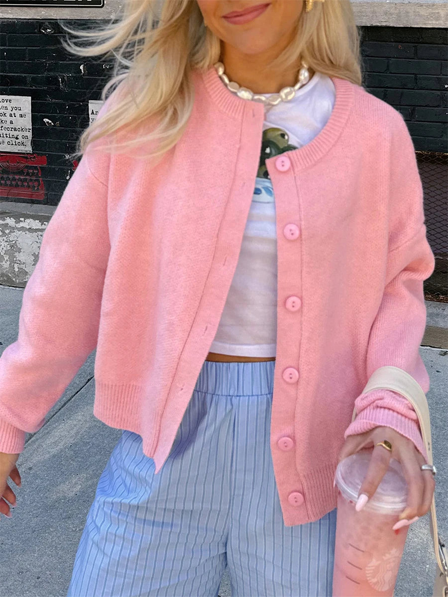 Women s Classic V-Neck Button Down Cardigan Sweater Long Sleeve Knit Top with Ribbed Cuffs and Hem