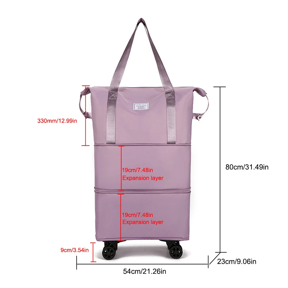 Expandable Duffle Pack Large Capacity Luggage Rolling Bags Oxford Cloth Dry-Wet Separation Unisex Business Trip Bag