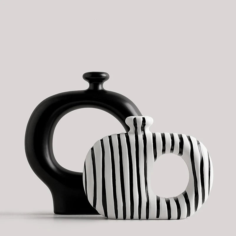 Zebra Stripes Ceramic Vase Artificial Flower Decorative Flowers Pots Desk Decoration Modern Floral Vases Room Aesthetic Decor