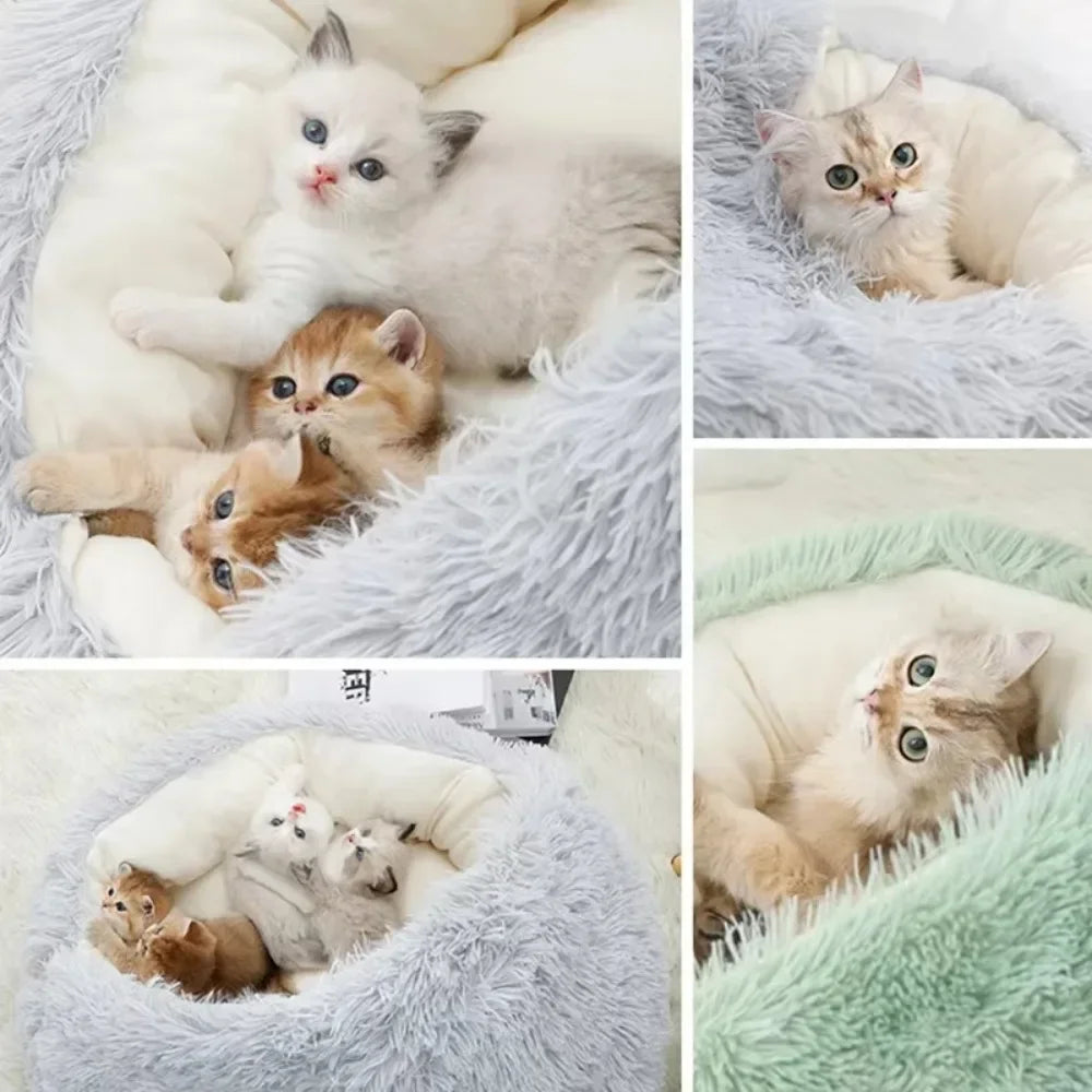 Semi Enclosed Pet Sleep Bags Long Round Cat Cushion Soft Plush 2 In 1 Warms Cats Beds Simple Comfort Warm Puppy Sleeping Nest