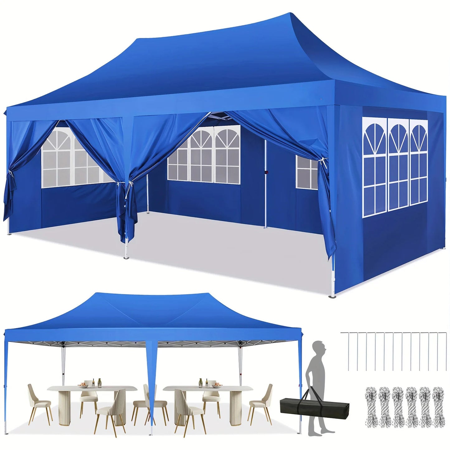 10x20 Pop Up Canopy Tent with 6 Sidewalls, Wedding Party Tent Outdoor Canopy UV50+ Waterproof Canopy Tent Outdoor Gazebo