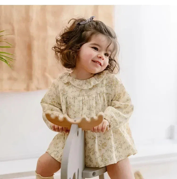 Vintage Toddler Girl Dress Organic Cotton Spring Autumn Baby Girl Clothes For 0-4 Years
