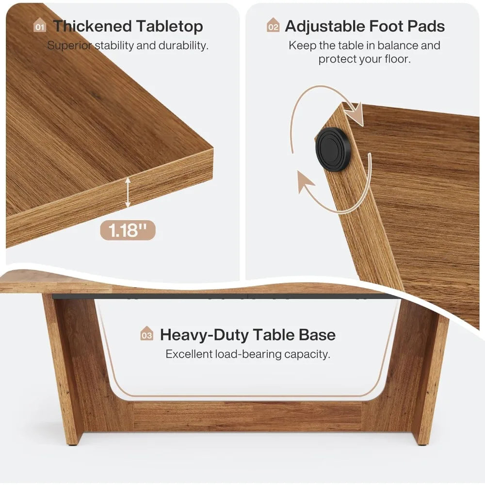 70.87-Inch Dining Room Table: Wood Large Dining Table for 6-8 People, Rectangular Farmhouse Kitchen Table with Solid Pedestal,