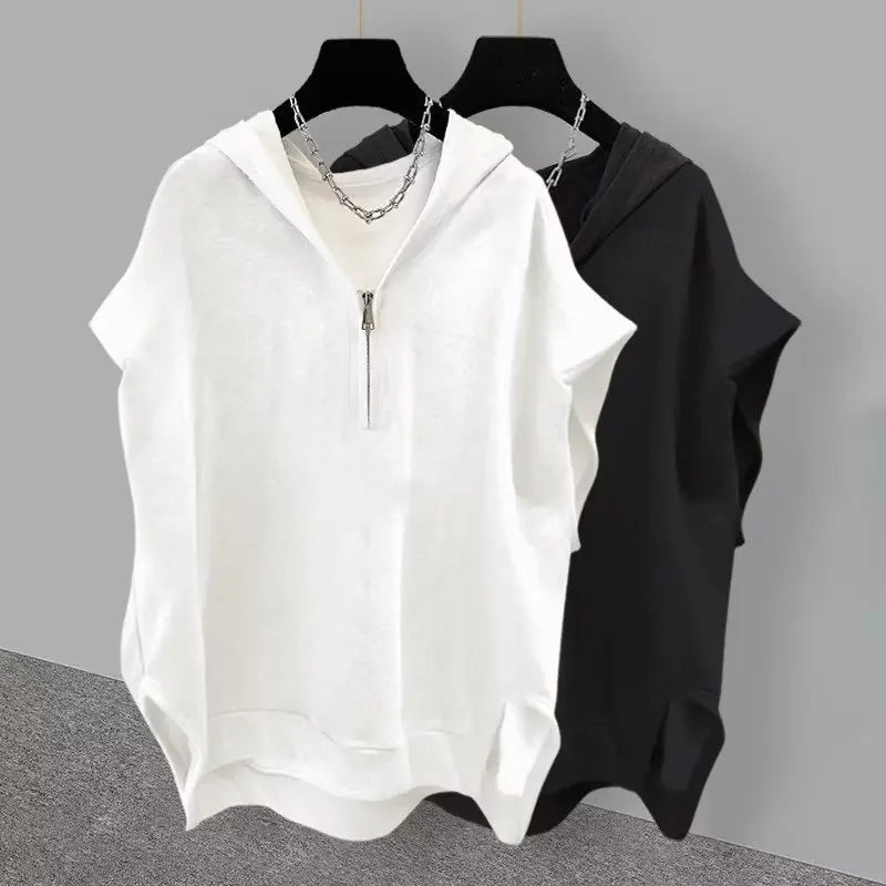 Fashion Men Clothing American Style Street Hooded Cotton Vest Sleeveless T-shirt Spring Summer Casual Zip Up Mens Hoodied Vest
