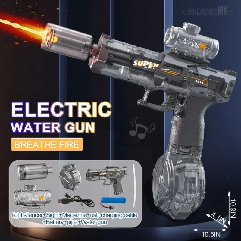 Electric water gun with nozzle flame muzzle automatic spray gun remote summer outdoor swimming pool water toy gift