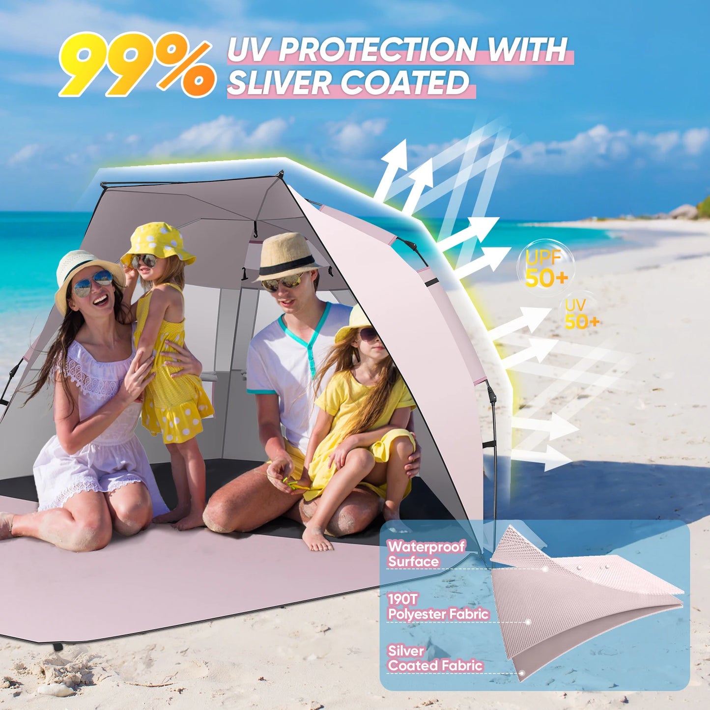 Beach Tent Sun Shelter Pop up Beach Tent Canopy for 4/5/6 Person with Protection, Easy Setup Portable Shade Sun Shelter Canopy