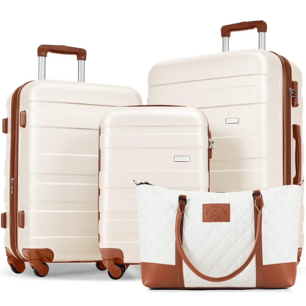 Luggage Sets 4 Piece, ABS Durable Suitcase with Travel Bag, Carry On Luggage Suitcase Set with 360° Spinner Wheels, pink