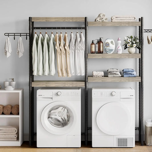 5-Tier Wood Over The Washer and Dryer Storage Shelf-Laundry Room Organization Space Saving Laundry Drying Clothes Racks For Home