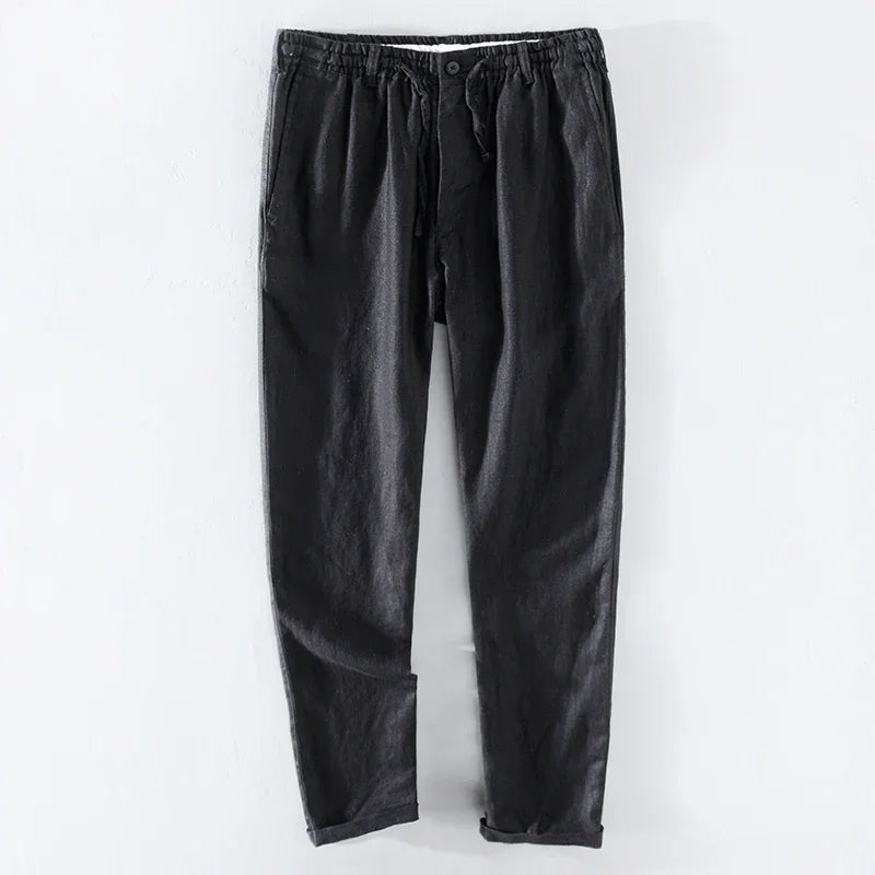 Men Dress Pants Summer New Casual Black Pants Men 100% Pure Linen Loose Fashion  Solid Color Trousers Male Brand Clothing Y2951