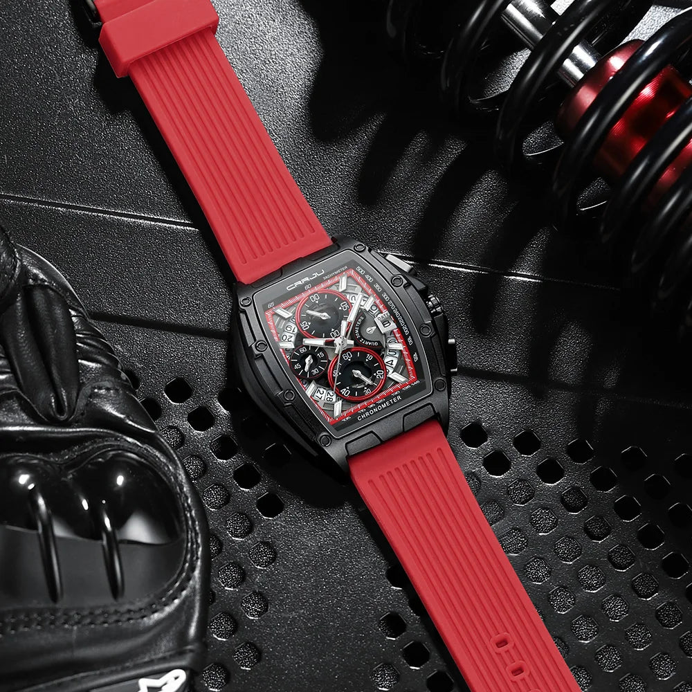 CRRJU Brand Men Watch Domineering Barrel Watch Curved Mirror Hollow Surface Sports Men Watch Silicone Quartz Wristwatch