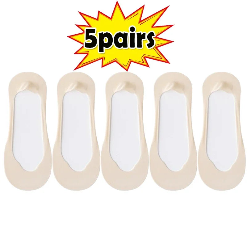 3/5/10Pairs Summer Thin Socks Women's Ankle Short No-Show Set Foot Cotton Female Invisible White Low Cut Non-Slip Boat Sock