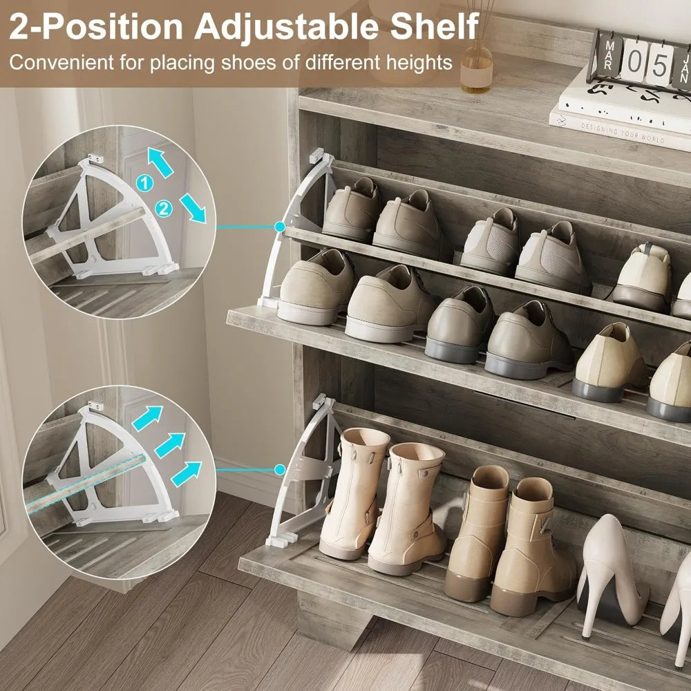Shoe Cabinet Storage for Entryway, Narrow Shoe Cabinet with 2 Flip Drawers,Freestanding Hidden Slim Shoe Organizer Cabinet with