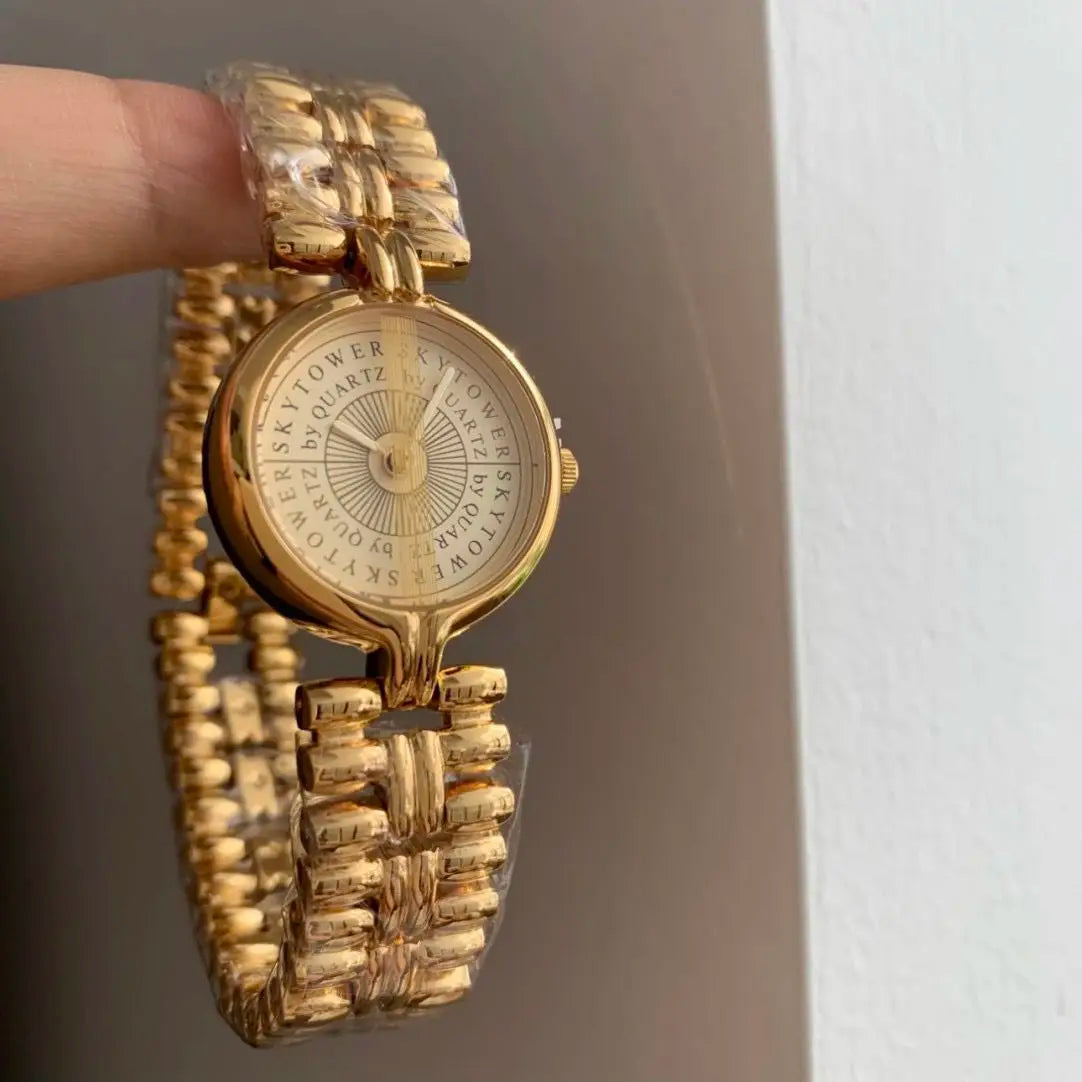 Vintage New gold pearl  women's watches bracelet Retro  Diamond luxury party accessories steel Japanese Movement
