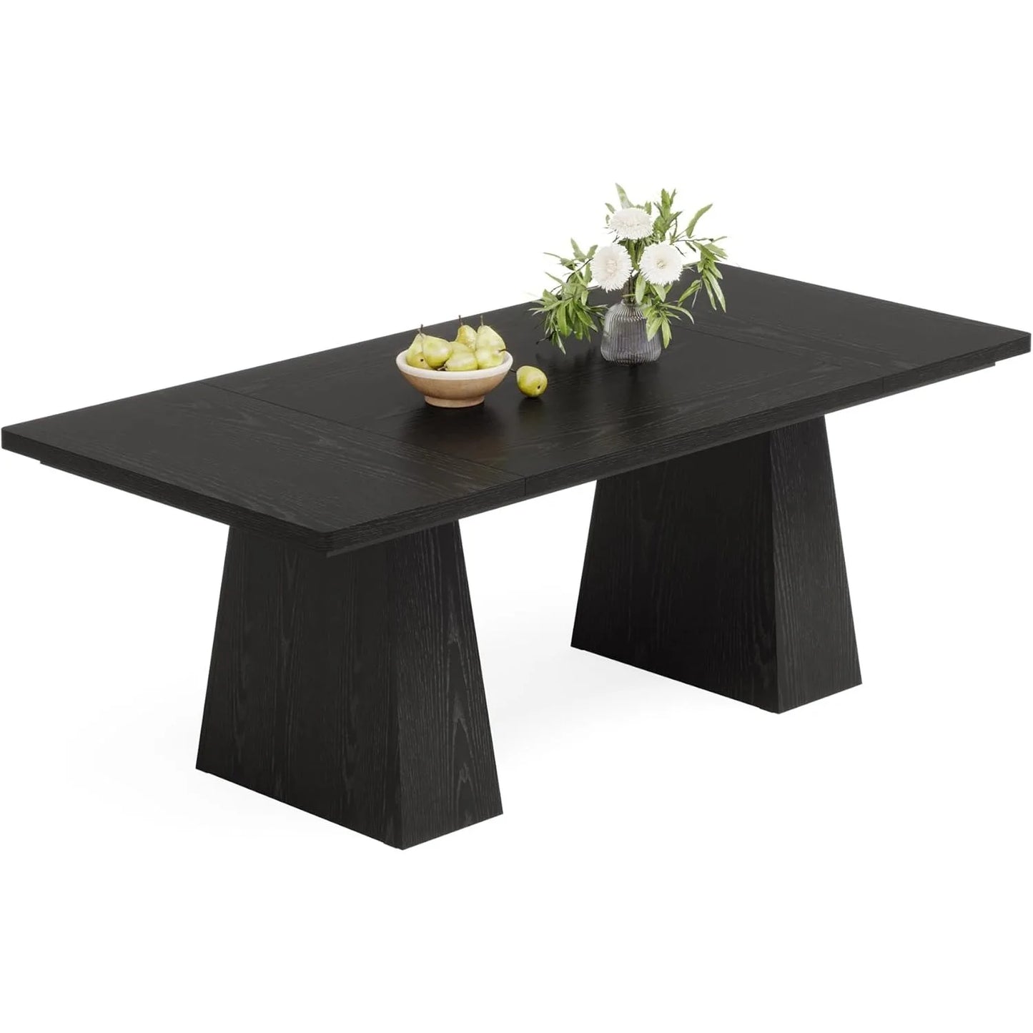 LITTLE TREE Black Dining Table for 4-6, Modern Kitchen Table with Tapered Wood Legs and Tabletop for Kitchen, Living Room