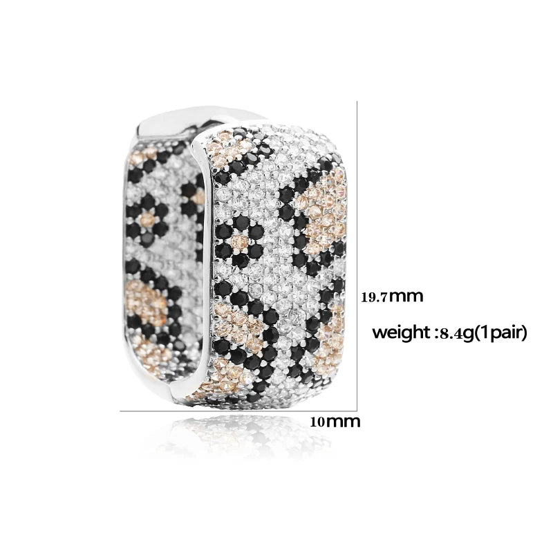 HECHENG,Leopard Design Square U-shaped Earrings with AAA Cubic Zirconia Earrings Exaggerated Jewellery 1 Pair