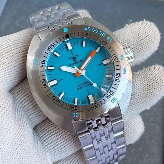 Tandorio V2 Buckle Bracelet Steel Bezel 42mm Sapphire Glass 20ATM Water Resistant NH35 Automatic Mens Dive Watch Reloj Hombre