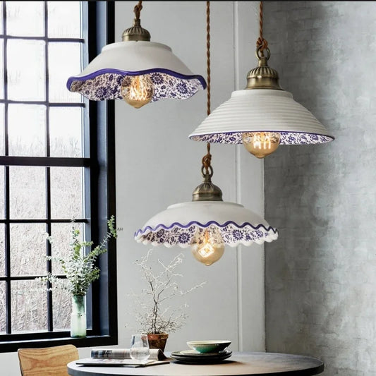 Loft Style Ceramic Vintage Hanging Lamp Beside Dinning Room Restaurant Bar Coffee Home Indoor Decor LED Pendant Lights