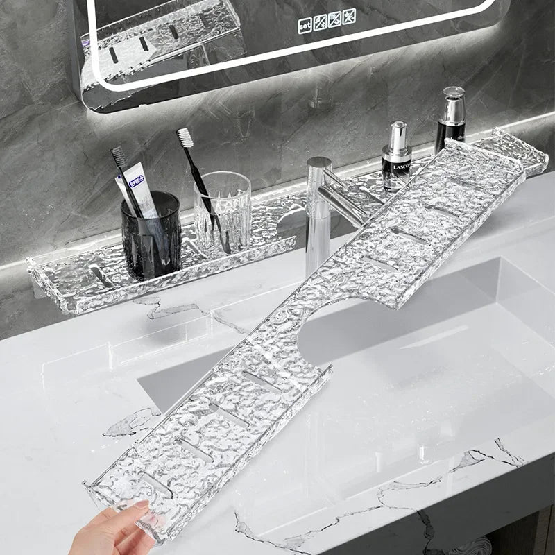 Bathroom Sink Shelf Faucet Storage Rack Hanging Shelf Acrylic Clear Tray Cosmetic Storage Rack Shampoo Shower Tray for Kitchen