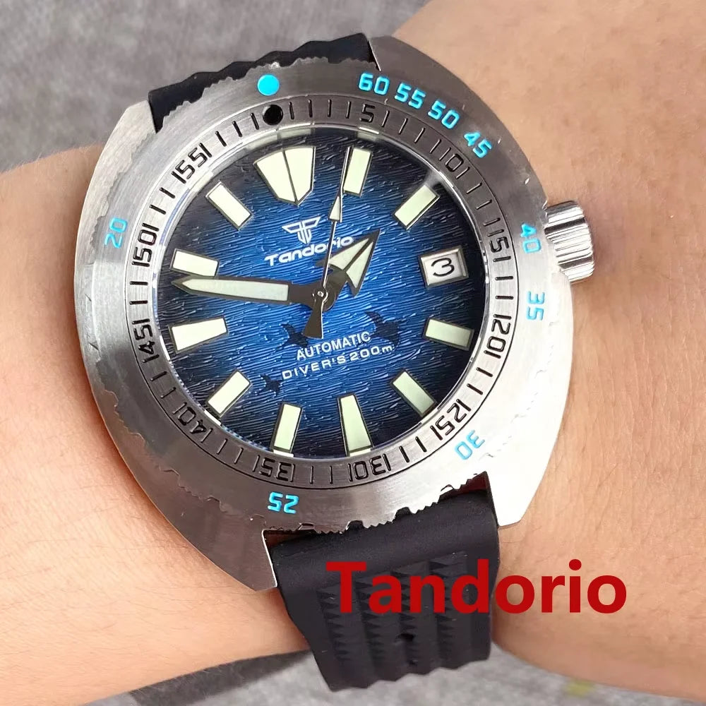 Tandorio V2 Buckle Bracelet Steel Bezel 42mm Sapphire Glass 20ATM Water Resistant NH35 Automatic Mens Dive Watch Reloj Hombre
