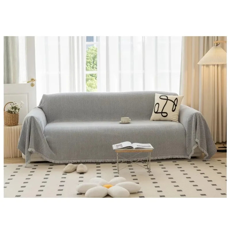 Sofa Towel Living Room Sofa Cover Solid Non Slip Washable Breathable Tassel Edge Cushion Home Decoration