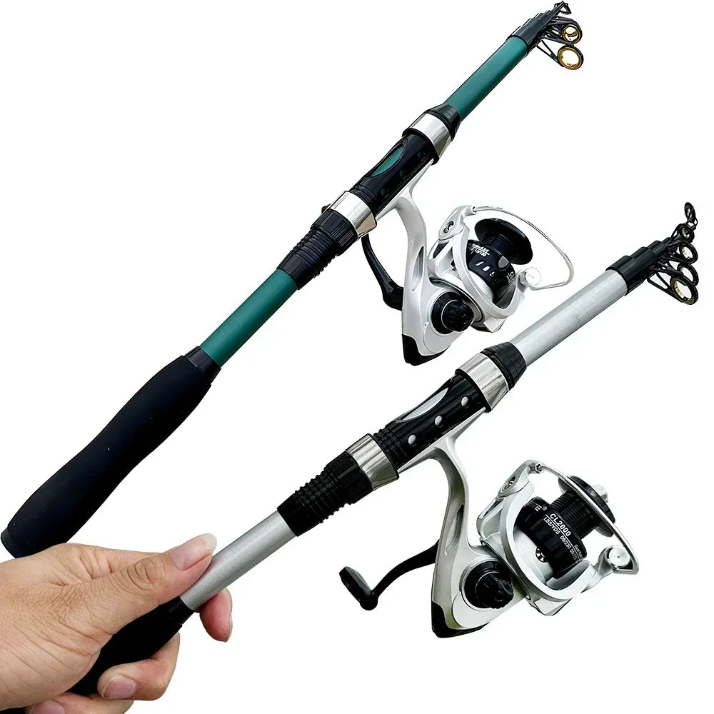 Sea Fishing Rod Reel Kit 1.8M Telescopic Carbon Pole 2000 Series Spinning Reel Max Drag 8KG With Bag Travel Full Kits Bait 5-20g