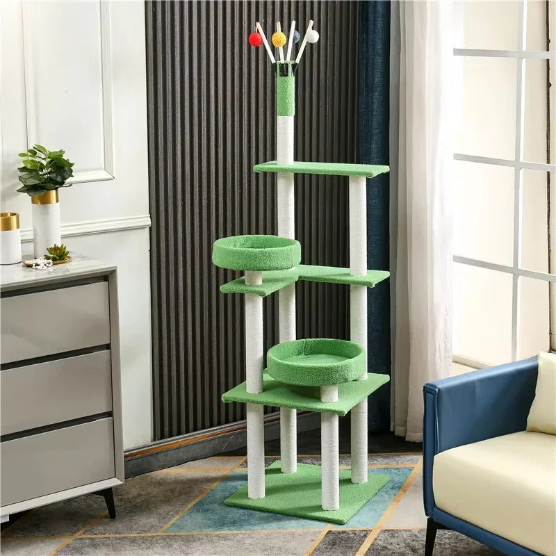 Multi Level Cat Condo Indoor Cat Furniture Luxury Plush Cat Tree Climbing Frame With Scratching Posts Board For Living Room