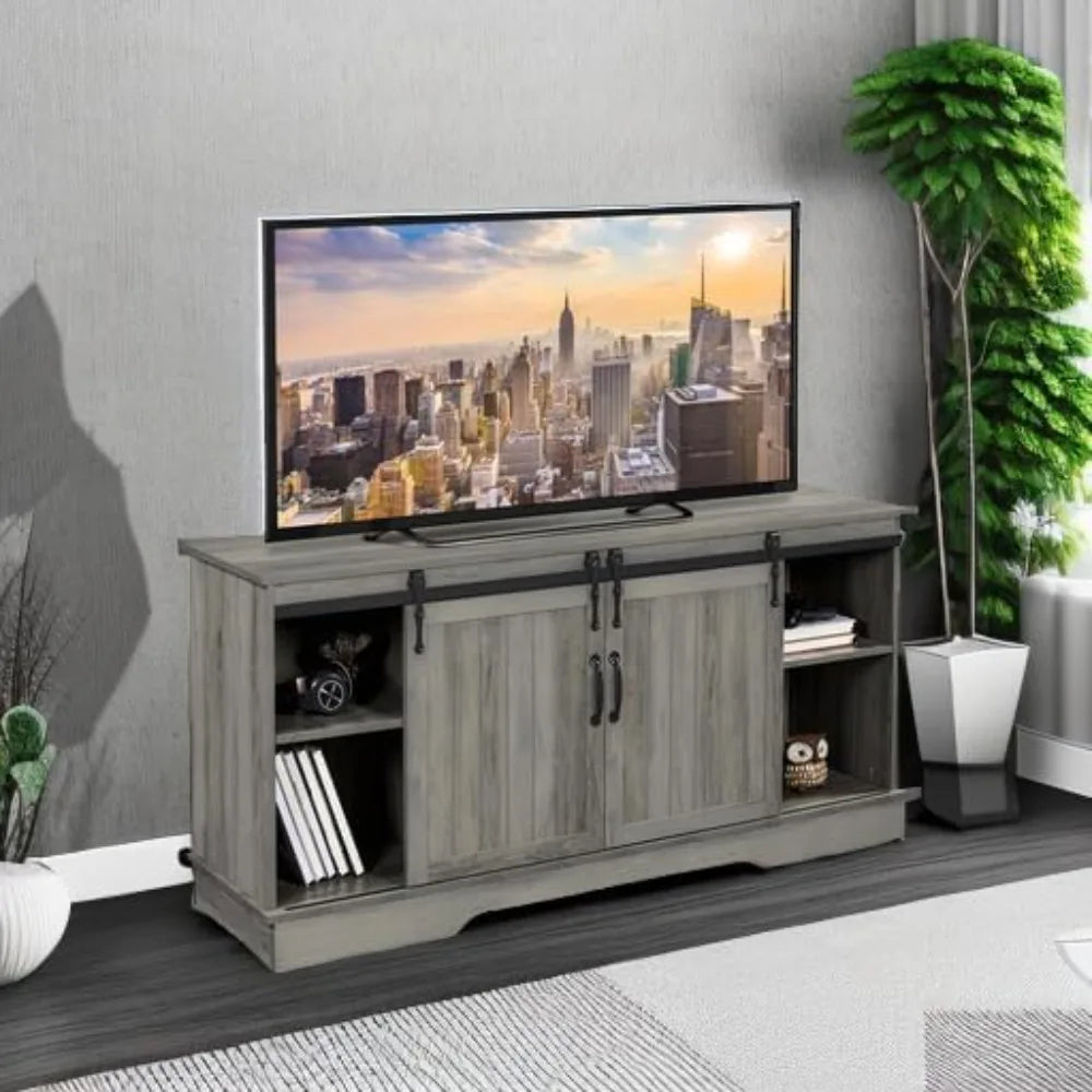 Farmhouse TV Stand for 65'' TV, Tall Entertainment Center with Storage, TV Console for Living Room with Sliding Barn Door