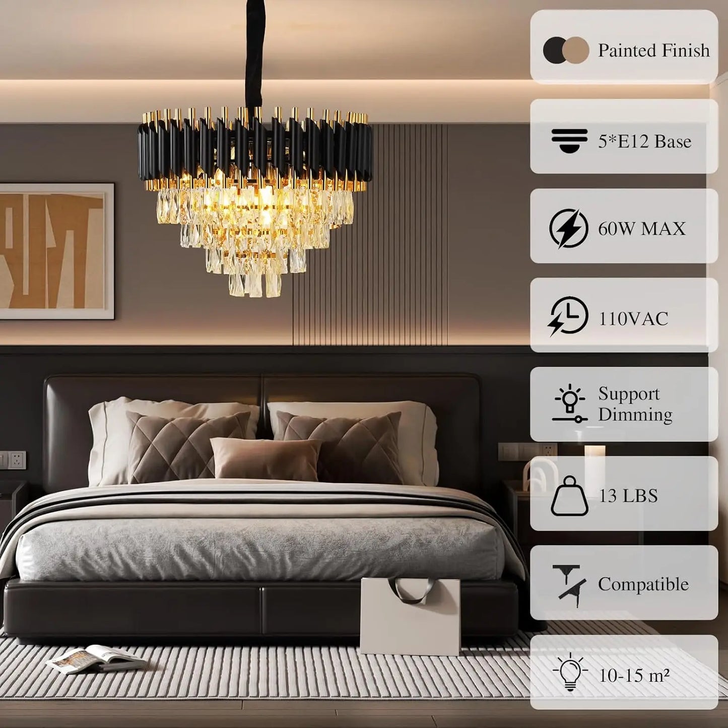 Luxury Pendant Lights Crystal Aluminum Chandelier E12 Lamp Holder Indoor Lighting for Home Dining Room Kitchen Coffee Shop Decor