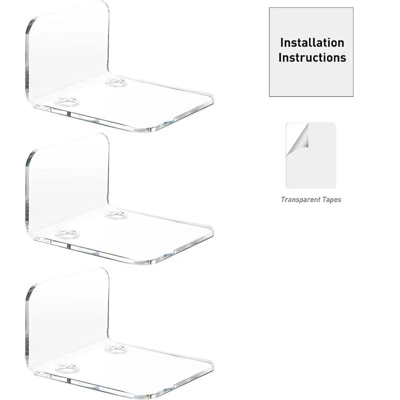 3PCS Surveillance Camera Shelf Acrylic Adhensive Wall Mount Stand Storage Rack for Small Items in Living Room Bathroom Bedroom